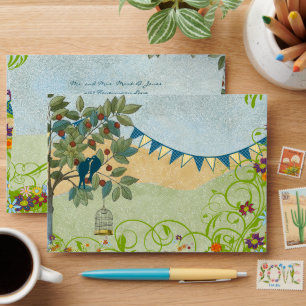 Wildflower Bloom Vintage Love Birds Wedding Envelopes