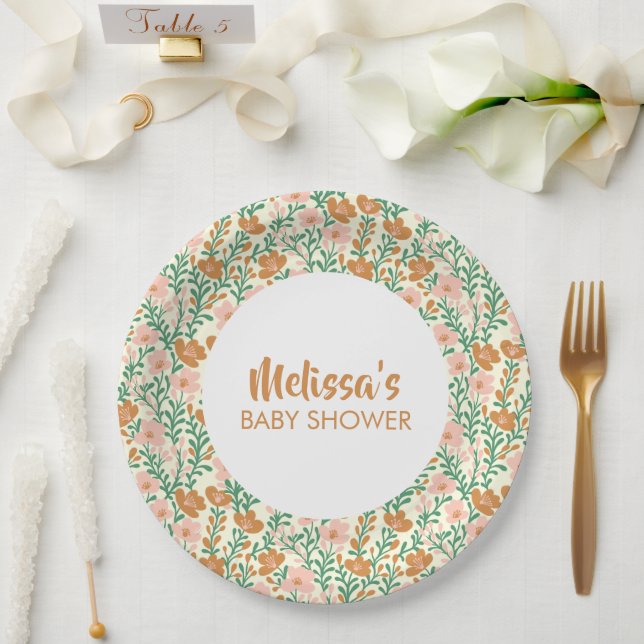 Wildflower Blooms Floral Baby Shower Custom Paper Plate (Wedding)