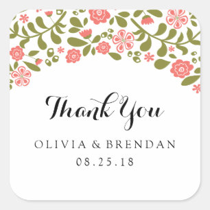 Wildflower Blossom Wedding Favour Square Sticker