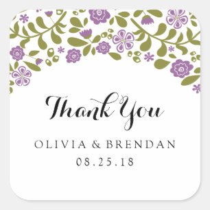 Wildflower Blossom   Wedding Favour Square Sticker