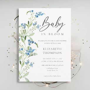 Wildflower Blue Bloom Floral Elegant Baby Shower Invitation