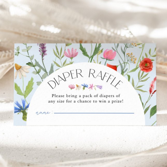 Wildflower Blue Boy Diaper Raffle Baby Shower Enclosure Card (Wildflower Blue Boy Diaper Raffle Baby Shower Enclosure Card)