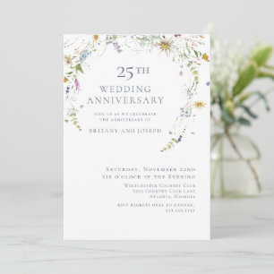 Wildflower Blue Floral 25th Wedding Anniversary Invitation