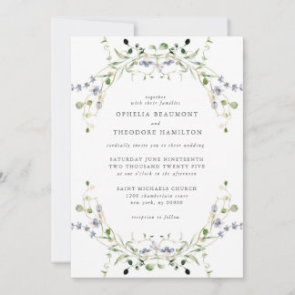 Wildflower Blue Watercolor Elegant Wedding Invitation