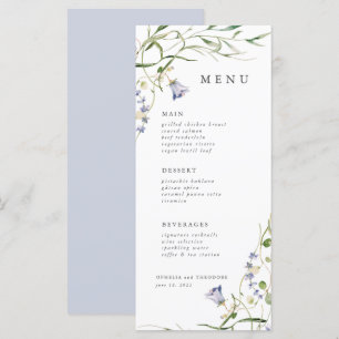 Wildflower Blue Watercolor Elegant Wedding Menu