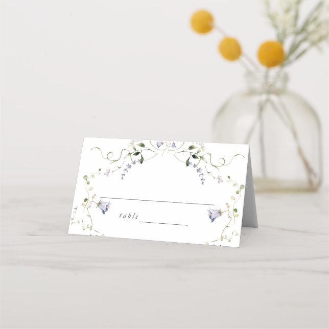 Wildflower Blue Watercolor Elegant Wedding Place Card (Front)