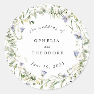 Wildflower Blue Watercolor Wedding Favor Thank You Classic Round Sticker