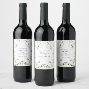 Wildflower Blue Watercolor Wedding Favour Thank Yo Wine Label