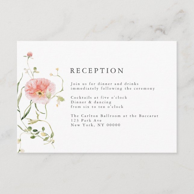 Wildflower Blue Watercolor Wedding Reception Enclosure Card (Front)