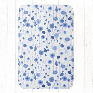 Wildflower Blue White Botanical Art Bath Mat