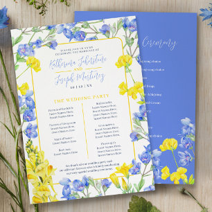 Wildflower blue yellow watercolor wedding program