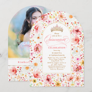 Wildflower Blush Floral Garden Quinceanera Photo Invitation