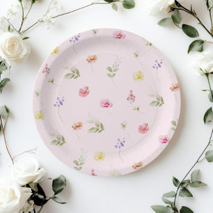 Wildflower Blush pink Baby in bloom Baby Shower Paper Plate