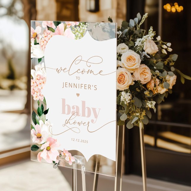 Wildflower blush pink bay shower Welcome Acrylic Sign (Creator Uploaded)