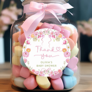 Wildflower Blush Pink Bow Baby Shower Thank You Classic Round Sticker