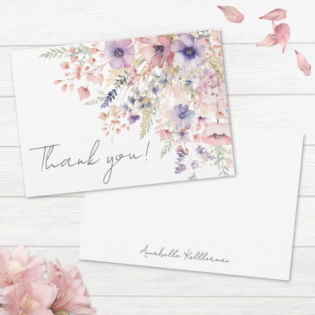 Wildflower Blush Pink Purple Floral Thank You Card (Wildflower Blush Pink Purple Floral Thank You Card)
