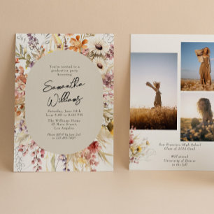 Wildflower Boho 3 Photo Graduation Party Invitation