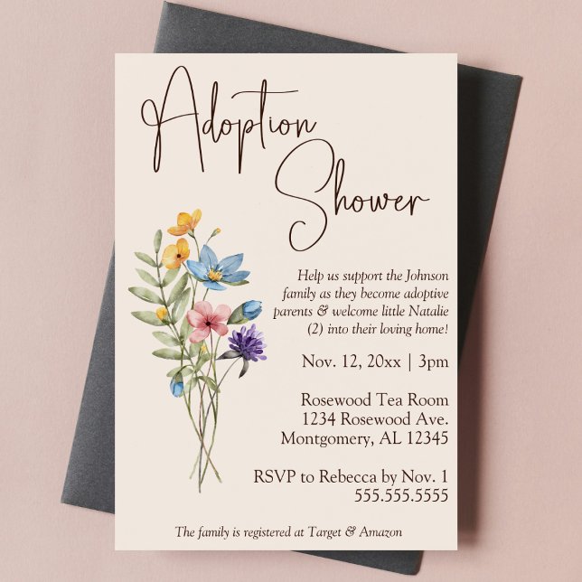 Wildflower Boho Adoptive Baby/Child Shower Invitation (boho wildflower adoption baby child shower invitation modern simple botanical trendy script )