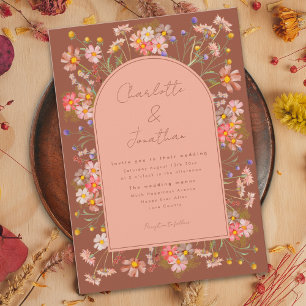Wildflower Boho Arch Burnt Orange Fall Wedding Invitation