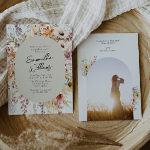 Wildflower Boho Arch Photo Graduation Party Invitation
