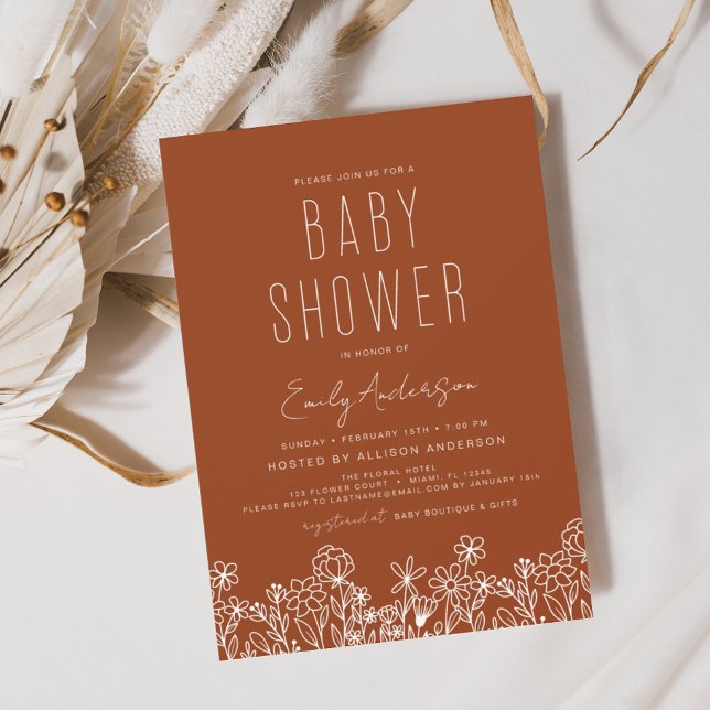 Wildflower Boho Baby Shower Burnt Orange Invitation (Creator Uploaded)