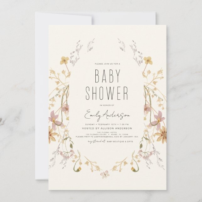 Wildflower Boho Baby Shower Elegant Modern Invitation (Front)