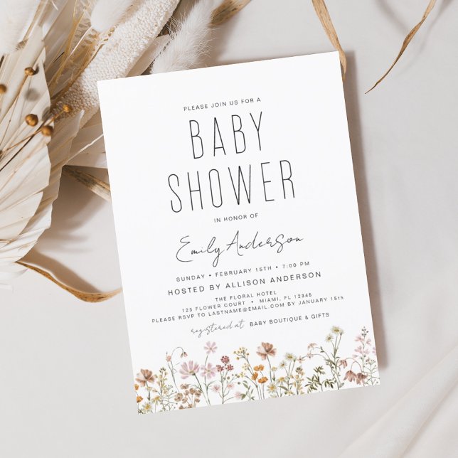 Wildflower Boho Baby Shower Elegant Modern Invitation (Creator Uploaded)
