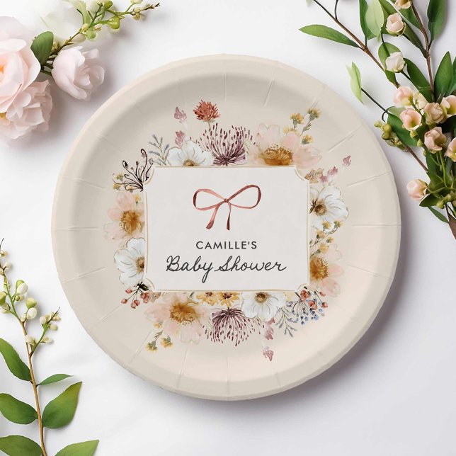 Wildflower Boho Baby Shower Paper Plate (Rustic boho floral baby shower paper plates)