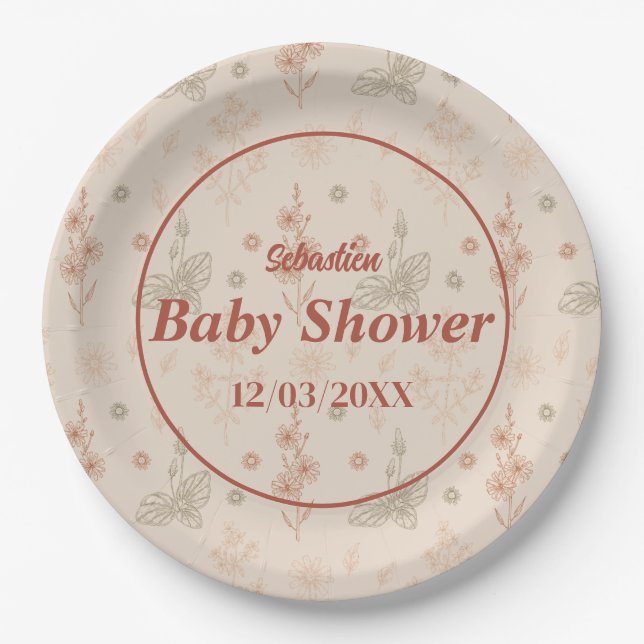 Wildflower Boho Baby Shower Paper Plate Floral Rus (Front)