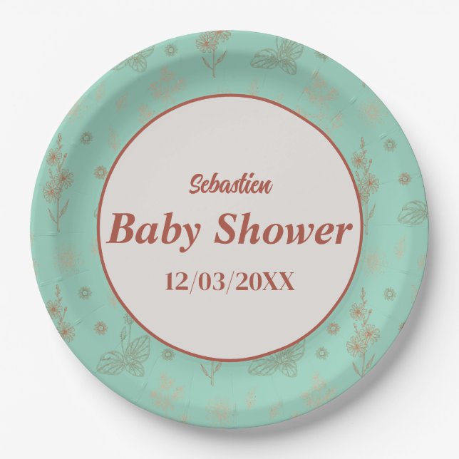 Wildflower Boho Baby Shower Paper Plate Floral Rus (Front)