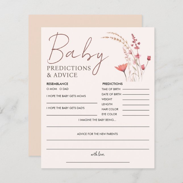 Wildflower Boho Baby Shower Prediction & Advice (Front/Back)