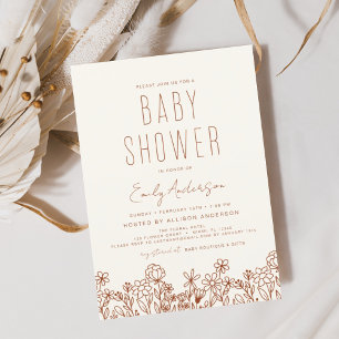 Wildflower Boho Baby Shower Terracotta Modern Invitation