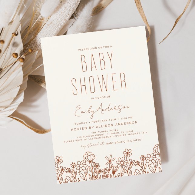 Wildflower Boho Baby Shower Terracotta Modern Invitation (Creator Uploaded)