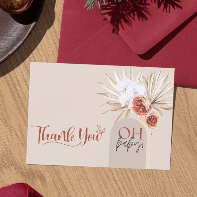 Wildflower Boho Baby Shower Thank You Card Templat (Wildflower Boho Baby Shower Thank You Card Template)