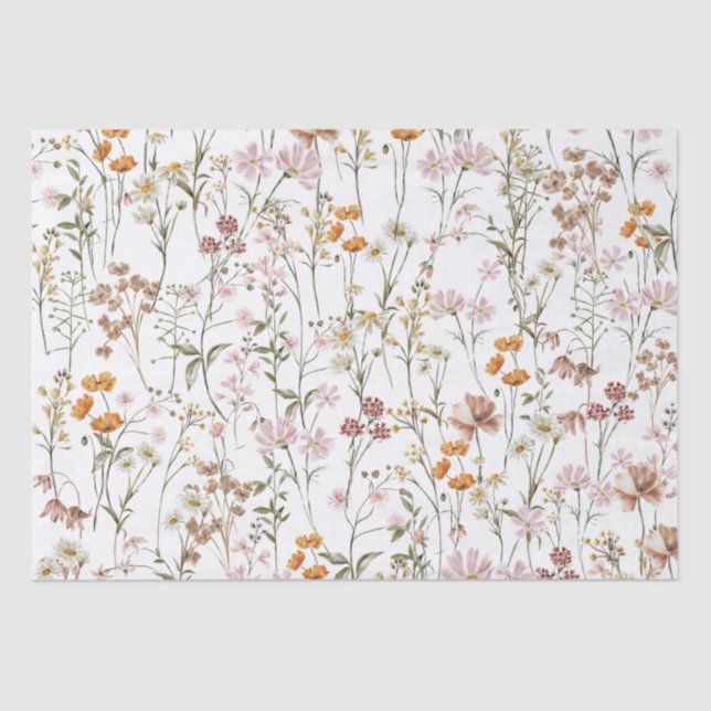Wildflower Boho Bloom Garden White Tissue Paper (Front)
