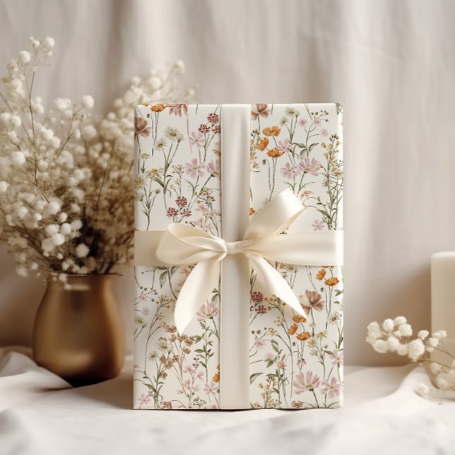 Wildflower Boho Bloom Garden White Wrapping Paper (Creator Uploaded)