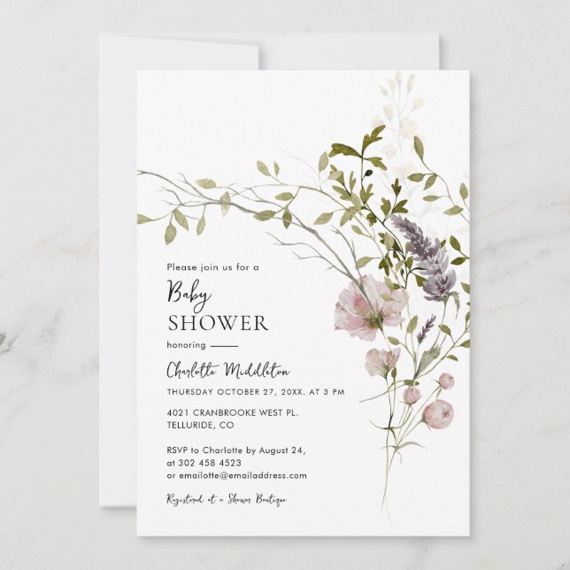 Wildflower Boho Botanical Baby Shower Invitation (Front)