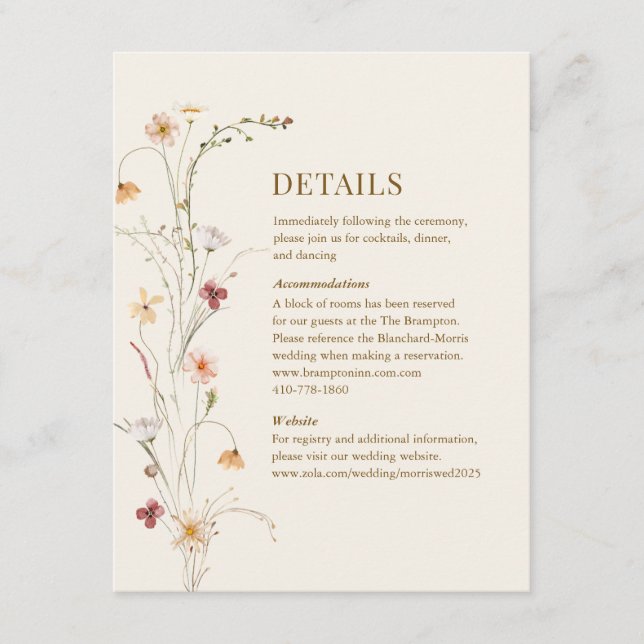 Wildflower Boho Botanical Wedding Enclosure Card (Front)