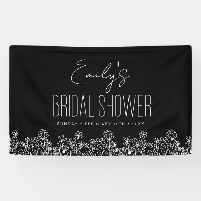 Wildflower Boho Bridal Shower Black Banner (Horizontal)