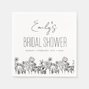 Wildflower Boho Bridal Shower Floral Sketch Art Napkin