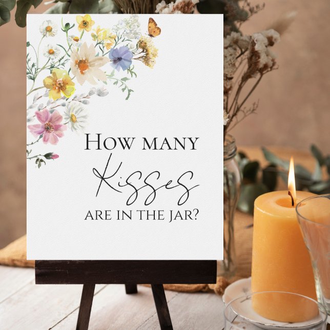 Wildflower Boho Bridal Shower How Many Kisses Sign (Creator Uploaded)