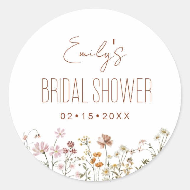 Wildflower Boho Bridal Shower In Bloom Garden Classic Round Sticker (Front)