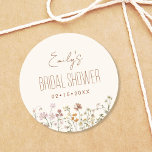 Wildflower Boho Bridal Shower In Bloom Garden Classic Round Sticker<br><div class="desc">Add a touch of bohemian beauty to your bridal shower with our Wildflower Boho Bridal Shower In Bloom Garden Classic Round Sticker. These enchanting stickers feature a stunning wildflower design that captures the essence of nature's beauty. Perfect for sealing invitations, decorating favours, or adding a personalised touch to various items,...</div>