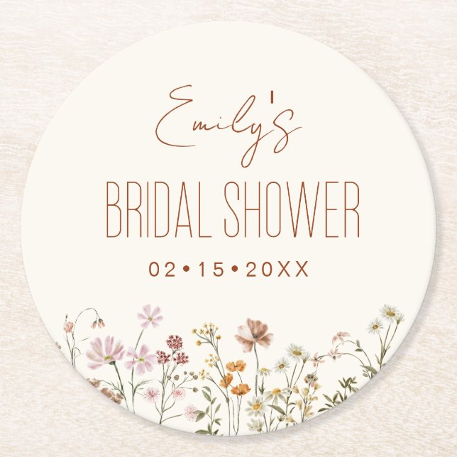 Wildflower Boho Bridal Shower In Bloom Garden Round Paper Coaster (Front)