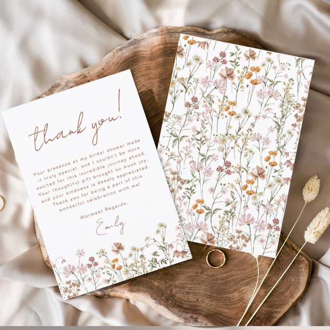 Wildflower Boho Bridal Shower Terracotta Thank You Card (Creator Uploaded)