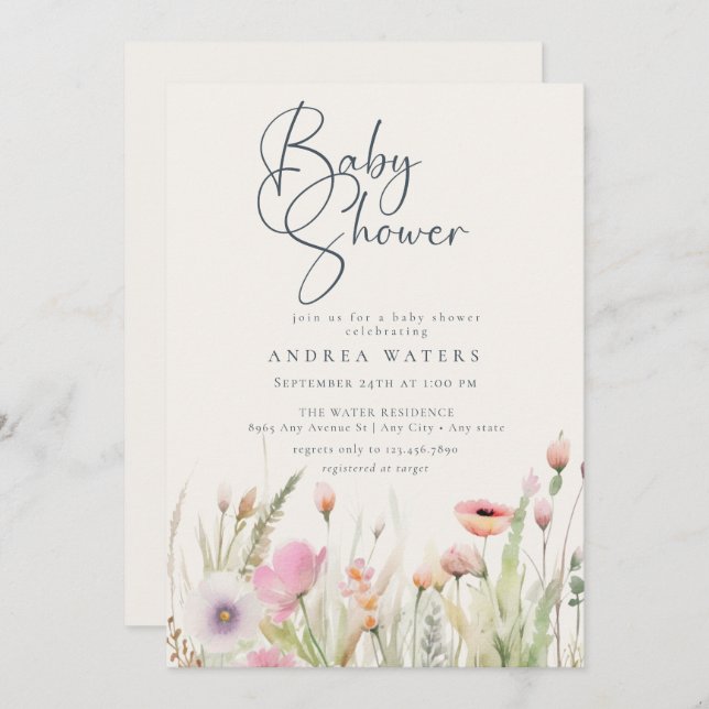 Wildflower Boho Chic Baby Shower Invitation (Front/Back)