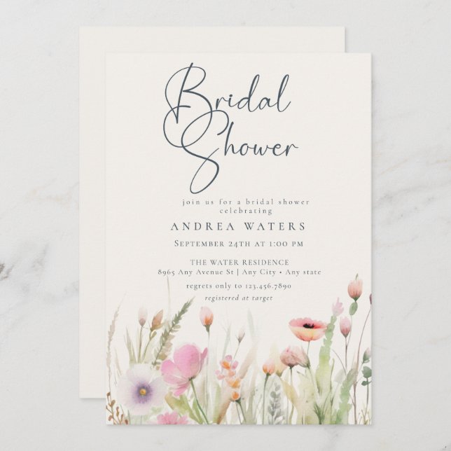 Wildflower Boho Chic Bridal Shower Invitation (Front/Back)
