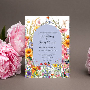 Wildflower boho chic floral wreath wedding invite 