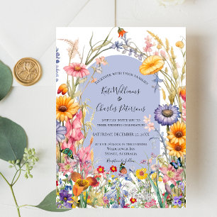 Wildflower boho chic floral wreath wedding invite 