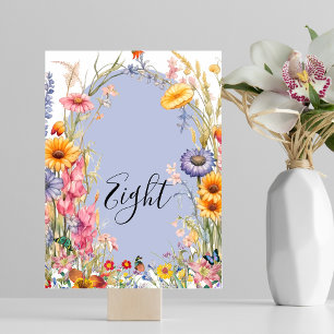 Wildflower boho chic floral wreath wedding table number